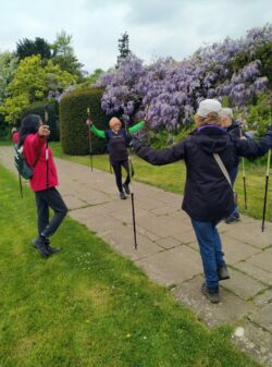 Balancing exercises on a Monday Wellness walk in Canons park